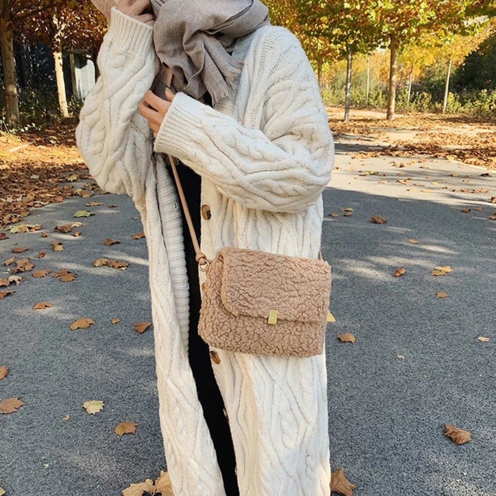 Stylish Plush Tan Shoulder Bag